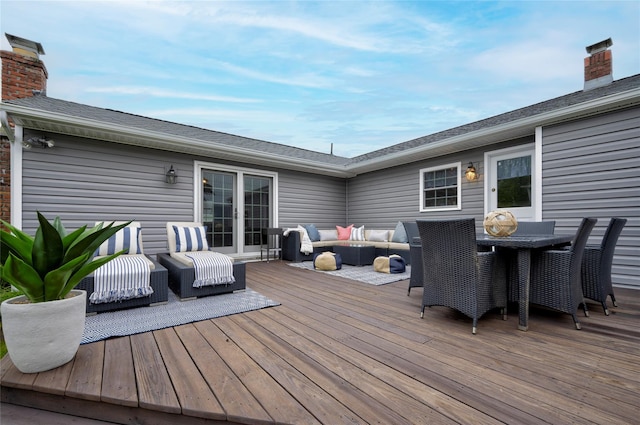 25 Jackwill Rd, East Patchogue, NY 11772 - wooden terrace featuring an outdoor living space and outdoor dining area