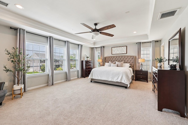 35 Laurel Cir, Goshen, NY 10924 - bedroom featuring a tray ceiling, carpet, ornamental molding, a ceiling fan, and recessed lighting