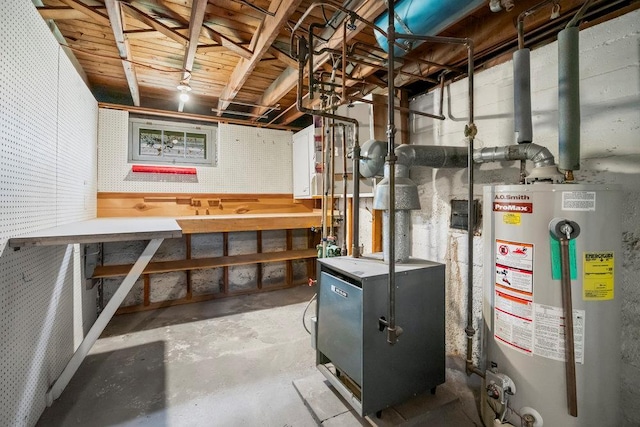 628 8th Ave, New Hyde Park, NY 11040 - utility room featuring water heater and a heating unit