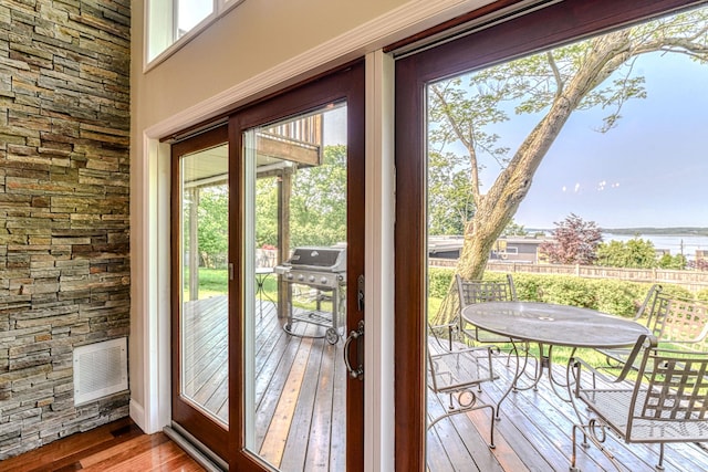 6 Riverside, Cornwall On Hudson, NY 12520 - doorway to outside featuring hardwood / wood-style flooring and baseboards