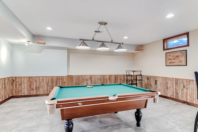 6 Riverside, Cornwall On Hudson, NY 12520 - rec room featuring a wainscoted wall, wood walls, billiards table, and recessed lighting