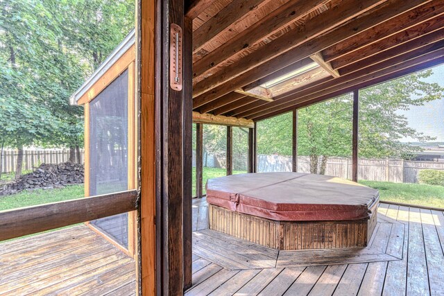 6 Riverside, Cornwall On Hudson, NY 12520 - wooden deck featuring a covered hot tub and a fenced backyard