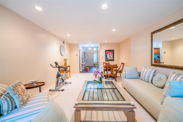 43 Carriage Ct, Jericho, NY 11753 - carpeted living room featuring recessed lighting