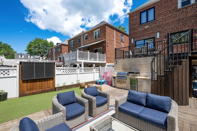 1363 Kearney Ave, Bronx, NY 10465 - view of patio / terrace with outdoor lounge area, beverage cooler, an outdoor kitchen, and stairway