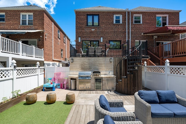 1363 Kearney Ave, Bronx, NY 10465 - view of patio / terrace with an outdoor kitchen, beverage cooler, and a deck