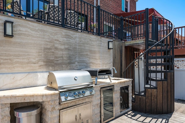 1363 Kearney Ave, Bronx, NY 10465 - view of patio featuring stairway, an outdoor kitchen, and beverage cooler