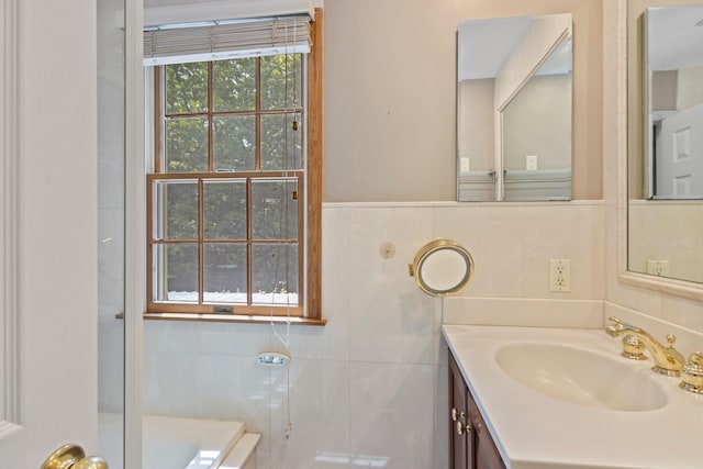 206 Lower Sheep Pasture Rd, Setauket, NY 11733 - full bath with vanity, tile walls, and a shower