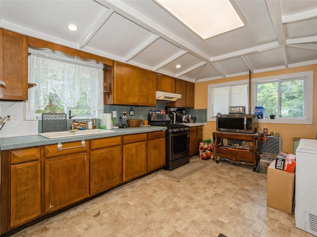 413 Vassar Rd, Poughkeepsie, NY 12603 - kitchen featuring appliances with stainless steel finishes, under cabinet range hood, a sink, and backsplash