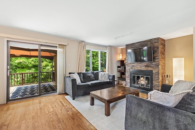 59 Krystal Dr, Somers, NY 10589 - living room featuring wood finished floors, a fireplace, and rail lighting