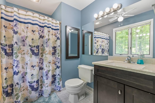 59 Krystal Dr, Somers, NY 10589 - bathroom with vanity, a ceiling fan, tile patterned flooring, and curtained shower
