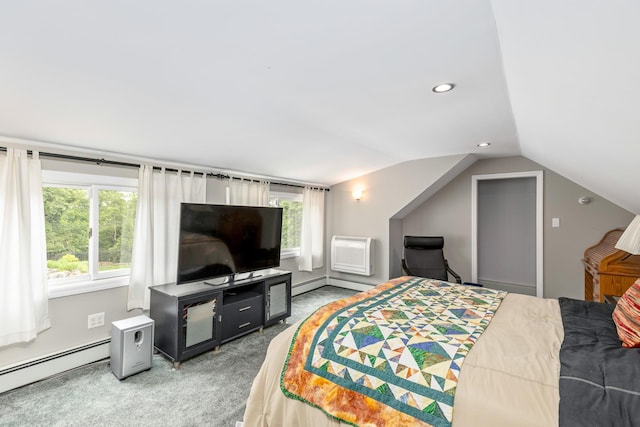 2 The Spout, Smithtown, NY 11787 - bedroom featuring a baseboard radiator, light colored carpet, and vaulted ceiling