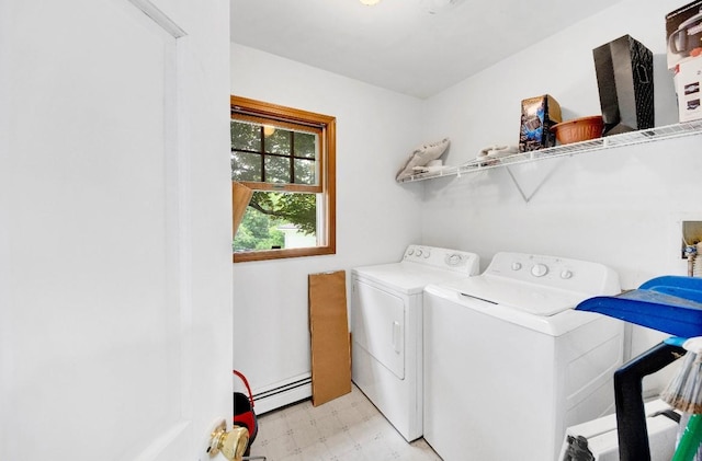481 E Branch Rd, Patterson, NY 12563 - laundry room featuring baseboard heating, light floors, and independent washer and dryer