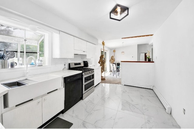 481 E Branch Rd, Patterson, NY 12563 - kitchen featuring dishwashing machine, double oven range, under cabinet range hood, white cabinets, and light countertops