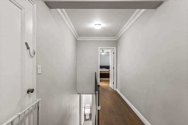 99-40 63rd Rd Unit 1Z, Rego Park, NY 11374 - hallway with an upstairs landing, dark wood-style floors, and crown molding