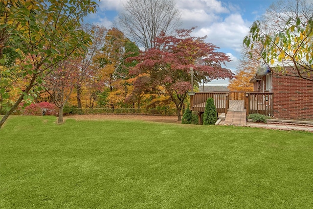 25 Fountain Dr, Valhalla, NY 10595 - view of green lawn with a wooden deck