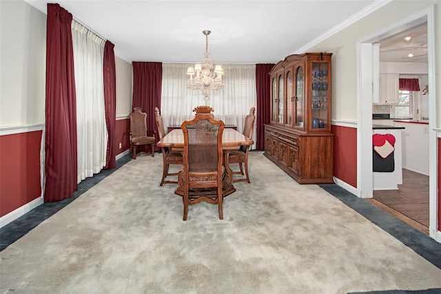 25 Fountain Dr, Valhalla, NY 10595 - dining room with a chandelier, carpet, and ornamental molding