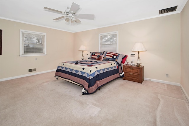 25 Fountain Dr, Valhalla, NY 10595 - bedroom featuring ornamental molding, light carpet, and a ceiling fan
