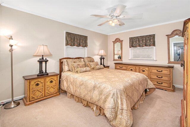 25 Fountain Dr, Valhalla, NY 10595 - bedroom with light colored carpet, ornamental molding, and ceiling fan