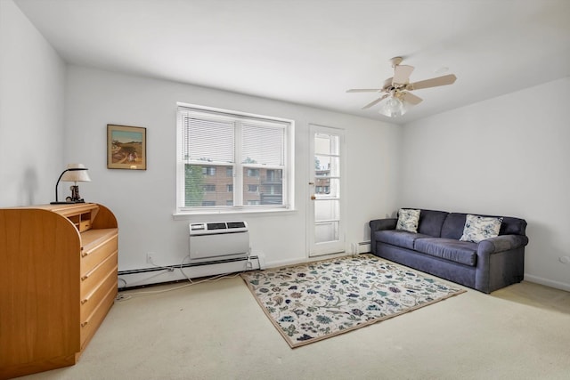 25 Chapel Pl Unit 3N, Great Neck, NY 11021 - living area with a baseboard radiator, carpet, ceiling fan, and baseboards