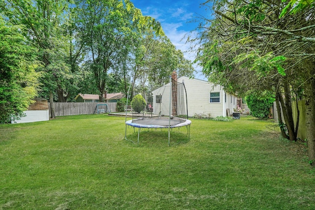 21 Spectacle Lake Dr, Smithtown, NY 11767 - fenced backyard featuring a trampoline