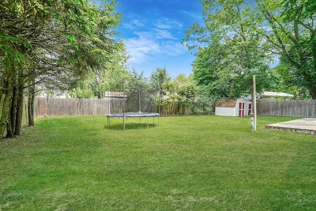 21 Spectacle Lake Dr, Smithtown, NY 11767 - fenced backyard featuring a trampoline and a shed