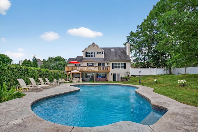 11 Pacer Ct, Goshen, NY 10924 - view of swimming pool featuring a patio, a fenced backyard, and a wooden deck