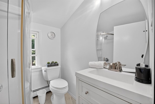 26 Helena Ave, Mohegan Lake, NY 10547 - bathroom featuring baseboard heating, vanity, and a shower with door