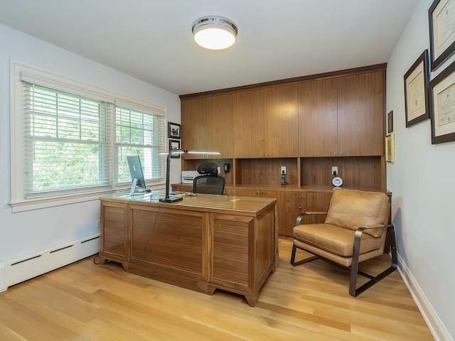 70 Scudders Ln, Roslyn Harbor, NY 11576 - office area featuring light wood-style floors and baseboard heating