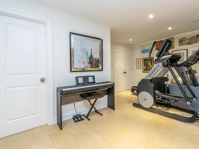 70 Scudders Ln, Roslyn Harbor, NY 11576 - exercise room featuring recessed lighting and light wood-style flooring