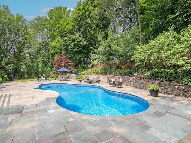 70 Scudders Ln, Roslyn Harbor, NY 11576 - view of swimming pool featuring a patio area and view of scattered trees
