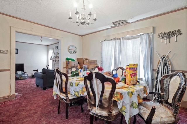 109 Leverich St, Hempstead, NY 11550 - dining room with ornamental molding, carpet flooring, a chandelier, and a textured ceiling