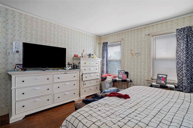 109 Leverich St, Hempstead, NY 11550 - bedroom featuring dark wood-style floors and wallpapered walls