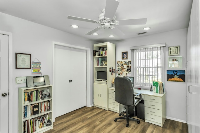 147 The Knl, Syosset, NY 11791 - office featuring a ceiling fan, recessed lighting, and wood finished floors
