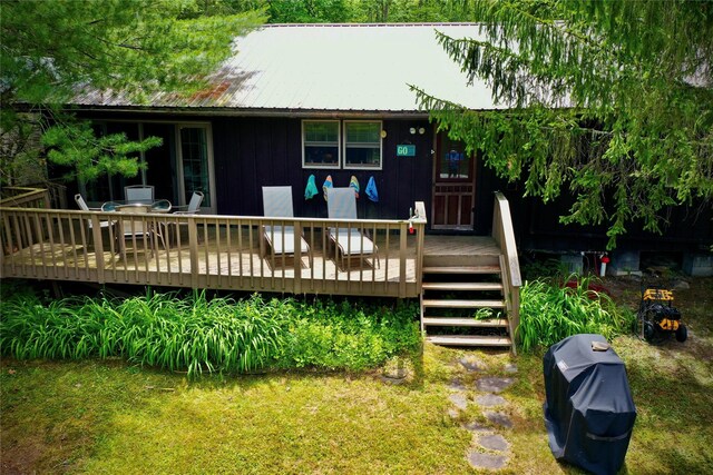 240 Trout Brook Rd, Roscoe, NY 12736 - rear view of house featuring a deck, a metal roof, and board and batten siding