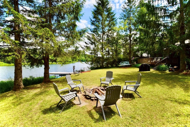 240 Trout Brook Rd, Roscoe, NY 12736 - view of grassy yard with a water view and an outdoor fire pit