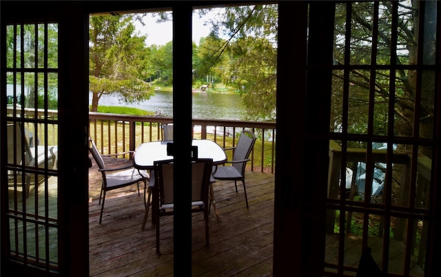 240 Trout Brook Rd, Roscoe, NY 12736 - doorway to outside with a water view and hardwood / wood-style floors