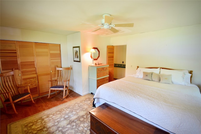 240 Trout Brook Rd, Roscoe, NY 12736 - bedroom featuring a closet, wood finished floors, and a ceiling fan