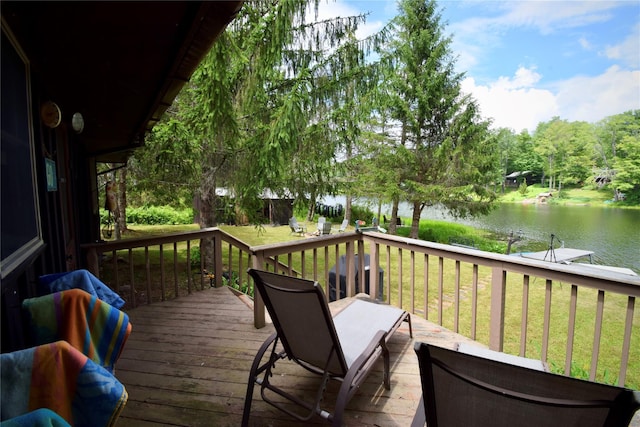 240 Trout Brook Rd, Roscoe, NY 12736 - wooden deck featuring a water view and a lawn
