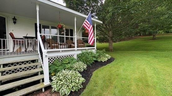 105 White Sulphur Rd, Swan Lake, NY 12783 - view of green lawn featuring covered porch
