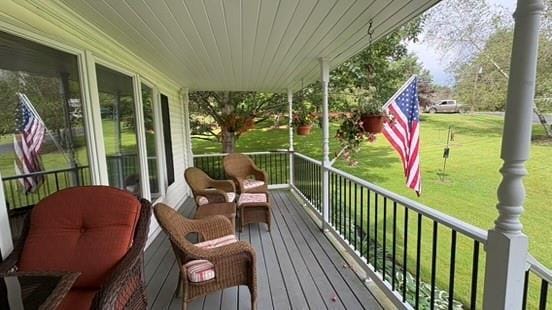 105 White Sulphur Rd, Swan Lake, NY 12783 - wooden terrace with a lawn