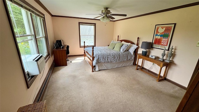 105 White Sulphur Rd, Swan Lake, NY 12783 - bedroom featuring crown molding, carpet flooring, and ceiling fan