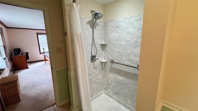 105 White Sulphur Rd, Swan Lake, NY 12783 - bathroom with a shower with curtain
