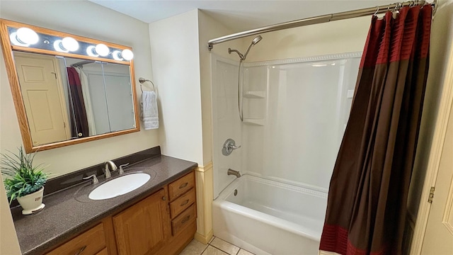 105 White Sulphur Rd, Swan Lake, NY 12783 - full bathroom with vanity, shower / bath combo with shower curtain, and tile patterned floors
