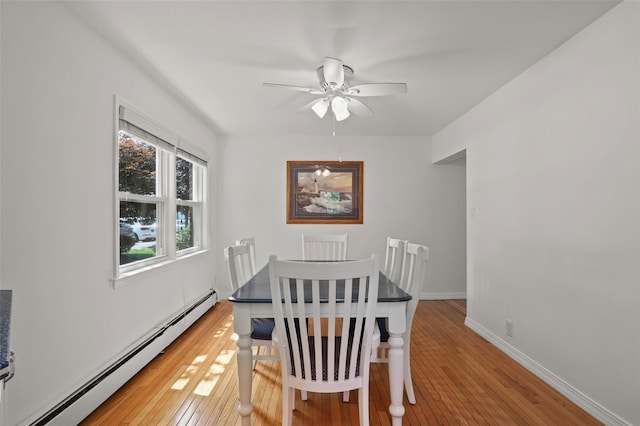 4 Leewood Cir Unit 3R, Eastchester, NY 10709 - dining area featuring a baseboard radiator, ceiling fan, and light wood-style floors