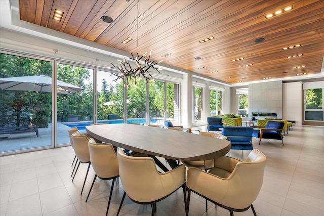 1555 Stevenson Rd, Hewlett, NY 11557 - dining room featuring wooden ceiling, light tile patterned floors, and recessed lighting