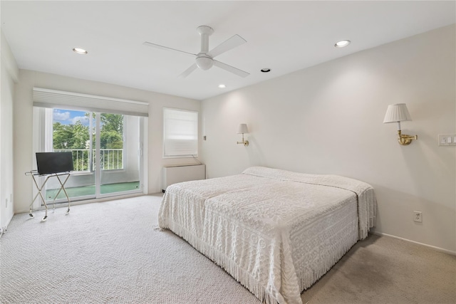 1390 Broadway Unit 118, Hewlett, NY 11557 - carpeted bedroom with access to outside, recessed lighting, and a ceiling fan