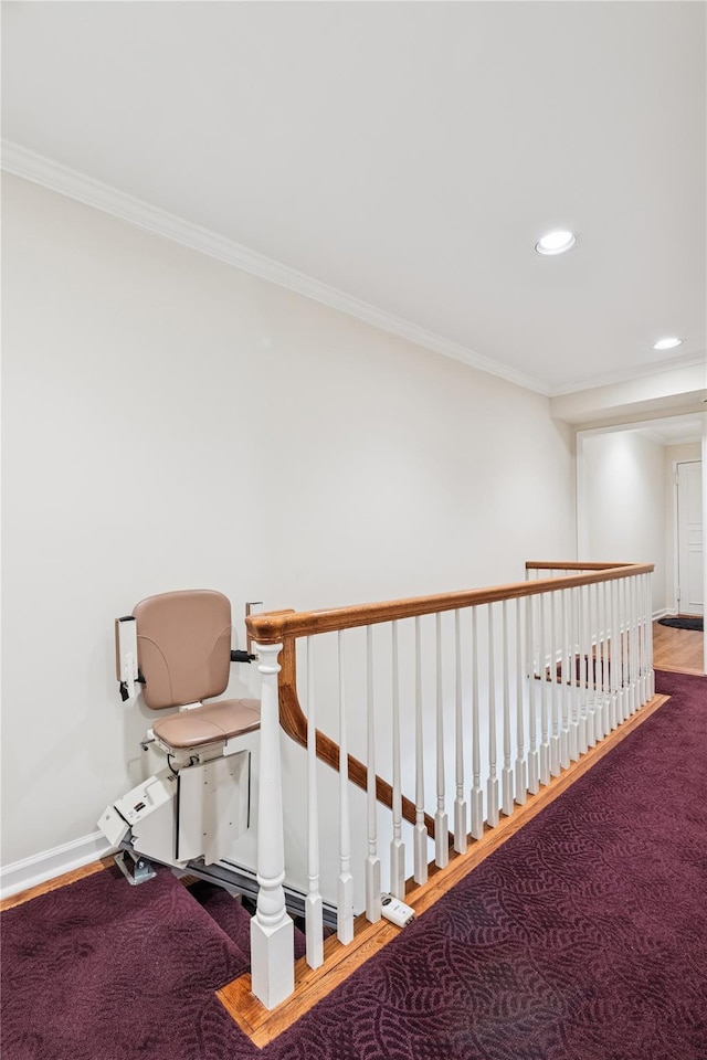 1390 Broadway Unit 118, Hewlett, NY 11557 - hallway featuring crown molding, recessed lighting, and wood finished floors