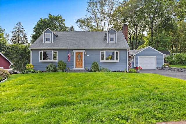 37 Rutland St, Mount Kisco, NY 10549 - cape cod-style house with a chimney, an outbuilding, asphalt driveway, and a front yard