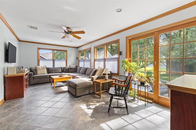 37 Rutland St, Mount Kisco, NY 10549 - living area featuring ornamental molding and a ceiling fan