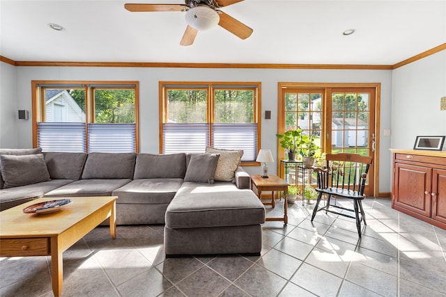 37 Rutland St, Mount Kisco, NY 10549 - living area featuring ceiling fan, crown molding, and recessed lighting